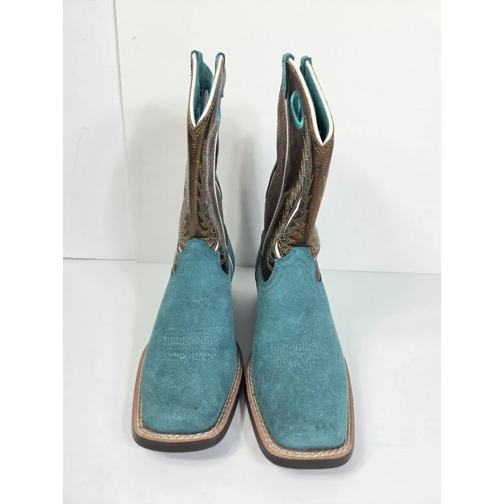 Ariat Kids Fort Worth Boot Sz 2 Y Blue Suede Leather Cowboy Western Girls